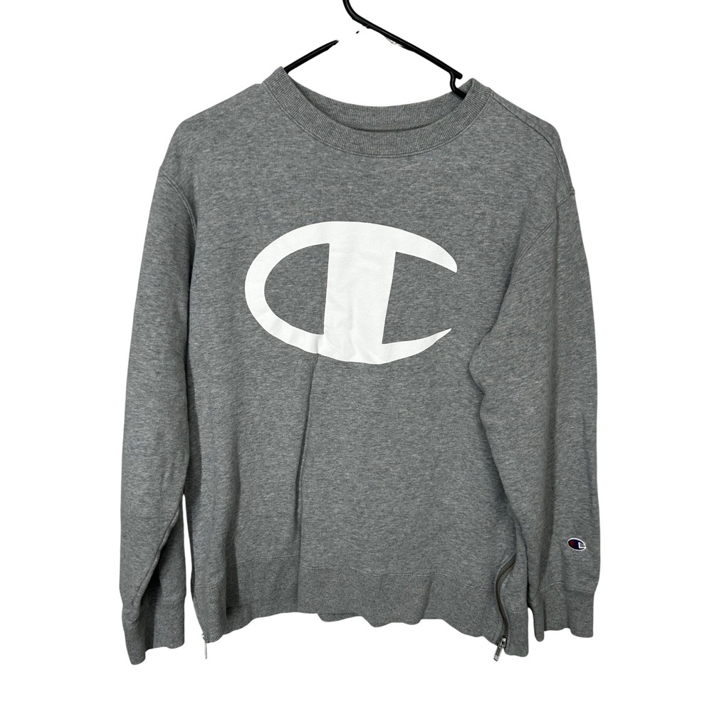 Champion Women's Gray Sweatshirt‎ Side Zippers Large Front Logo Size Medium